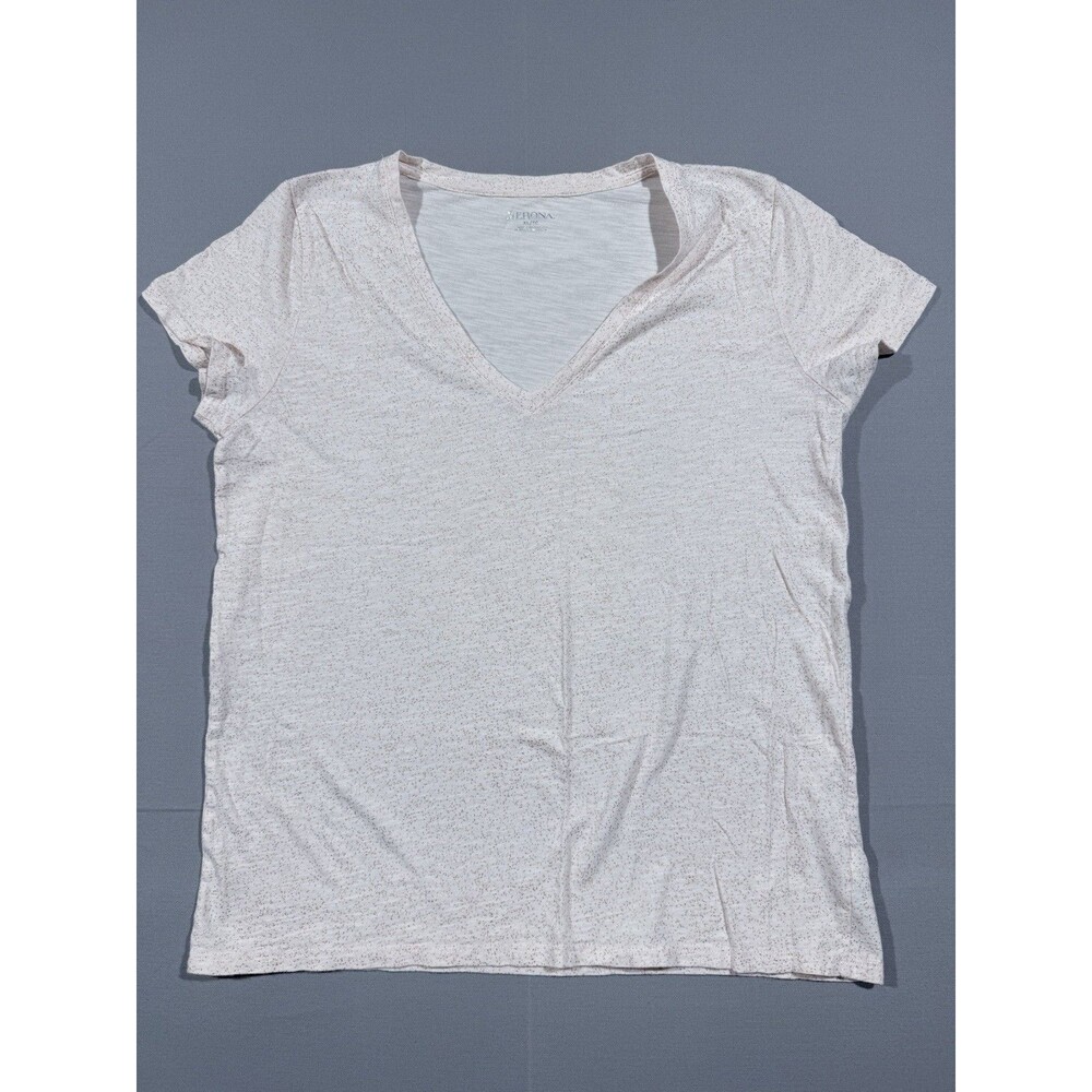Merona XL Light Pink Gold Speckle Cotton Knit V-Neck Pullover T-Shirt Women